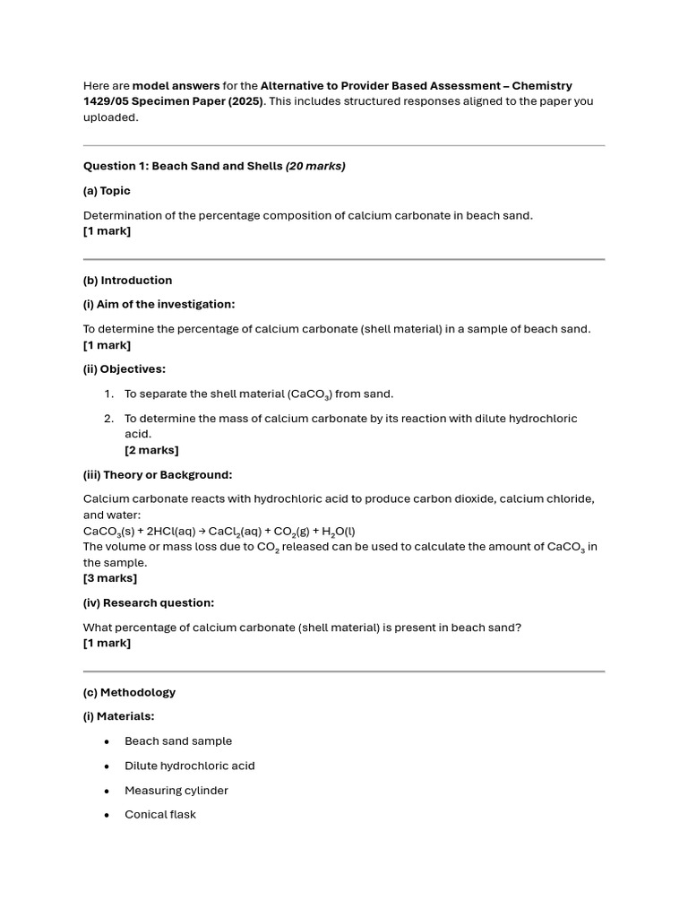 Model Answers for Chemistry Assessment | PDF | Carbon Dioxide | Acid