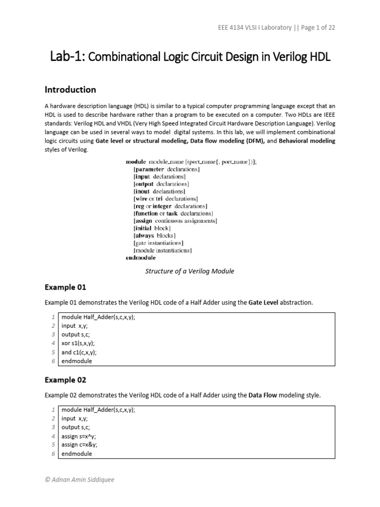 Verilog HDL Combinational Logic Lab | PDF | Hardware Description ...