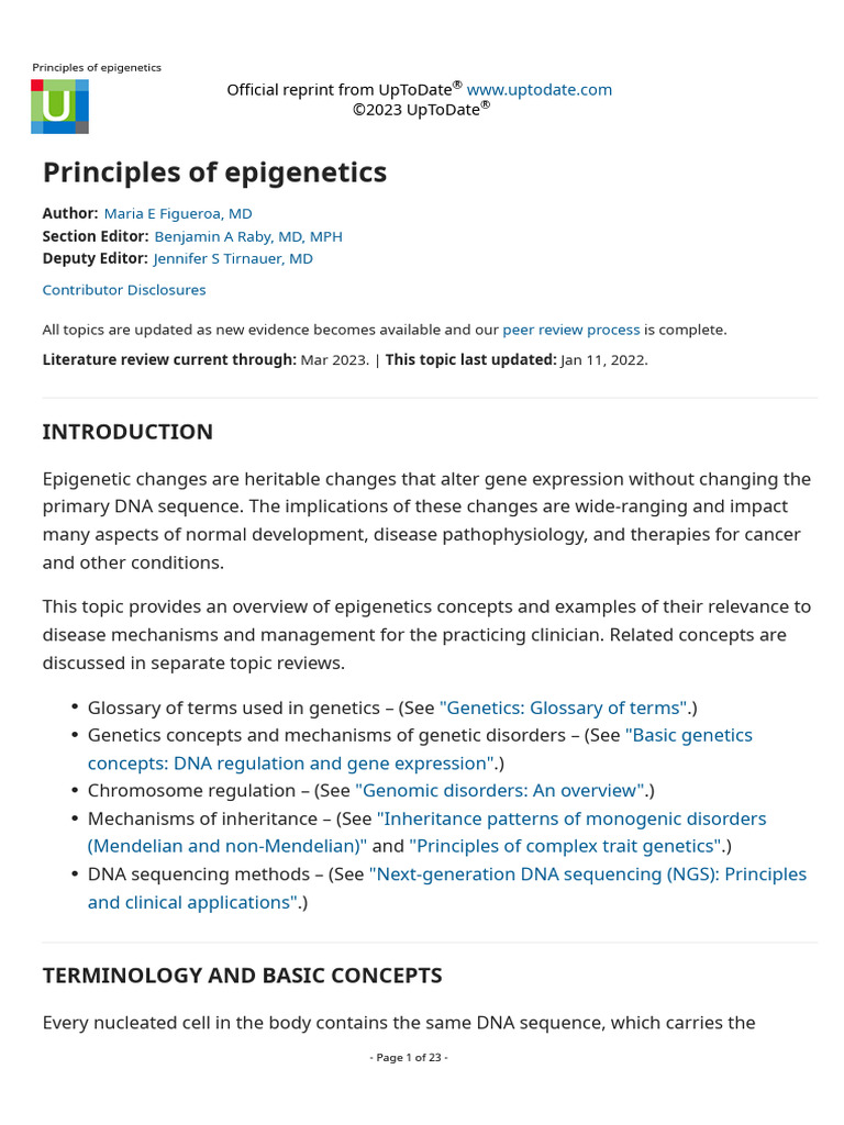 Overview of Epigenetic Principles | PDF | Epigenetics | Histone