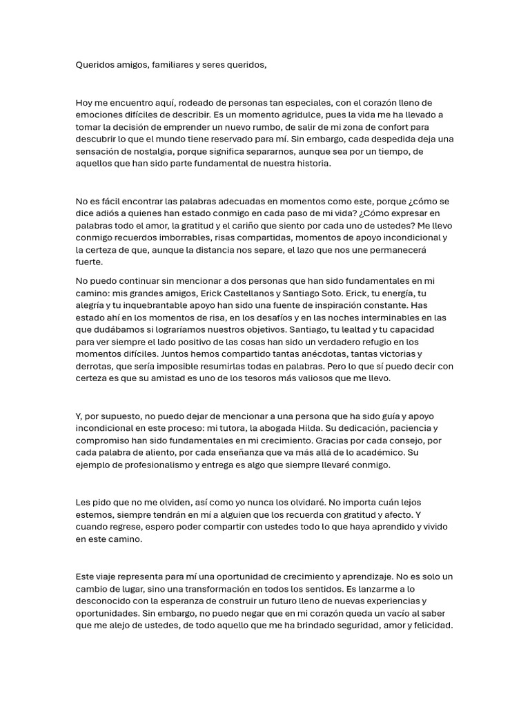 Despedida a amigos y familia | PDF | Amor
