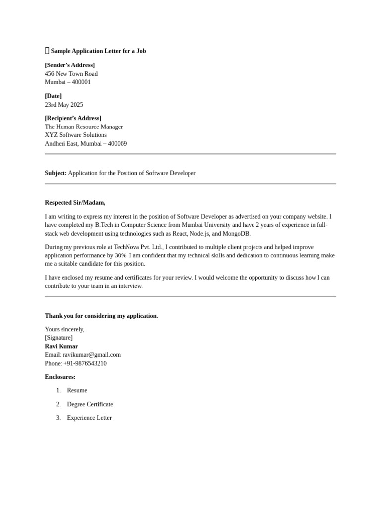 Sample of Application Letter | PDF