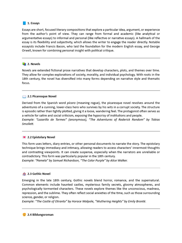 Types of Literary Works | PDF | Novels