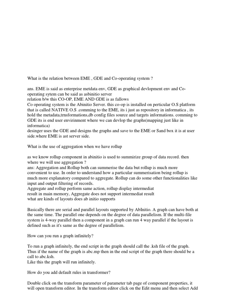 Ab Initio Interview Questions PDF Database Index Parameter