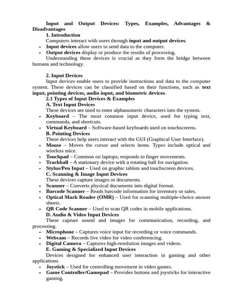 Input and Output Devices | PDF