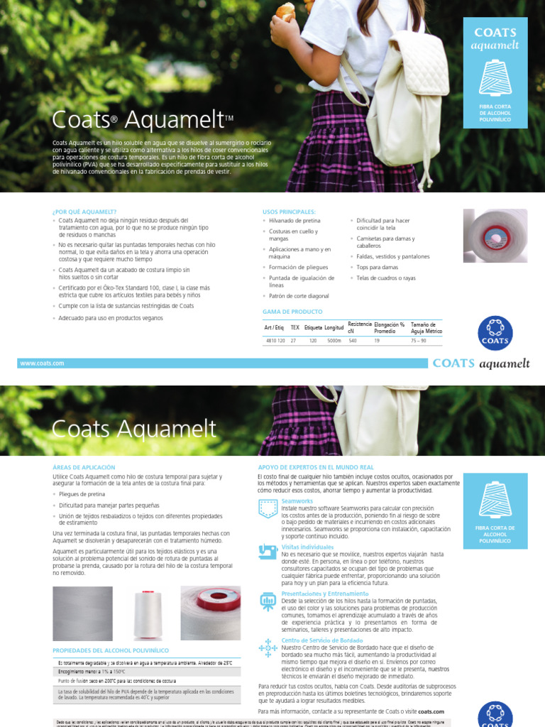Aquamelt Spanish Product Information Sheet | PDF | Textiles