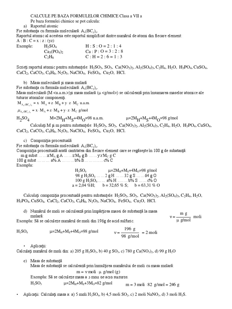 Probleme De Chimie Clasa A 7 A