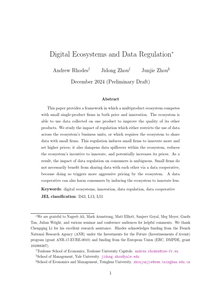 Data Regulation in Digital Ecosystems | PDF | Market (Economics ...