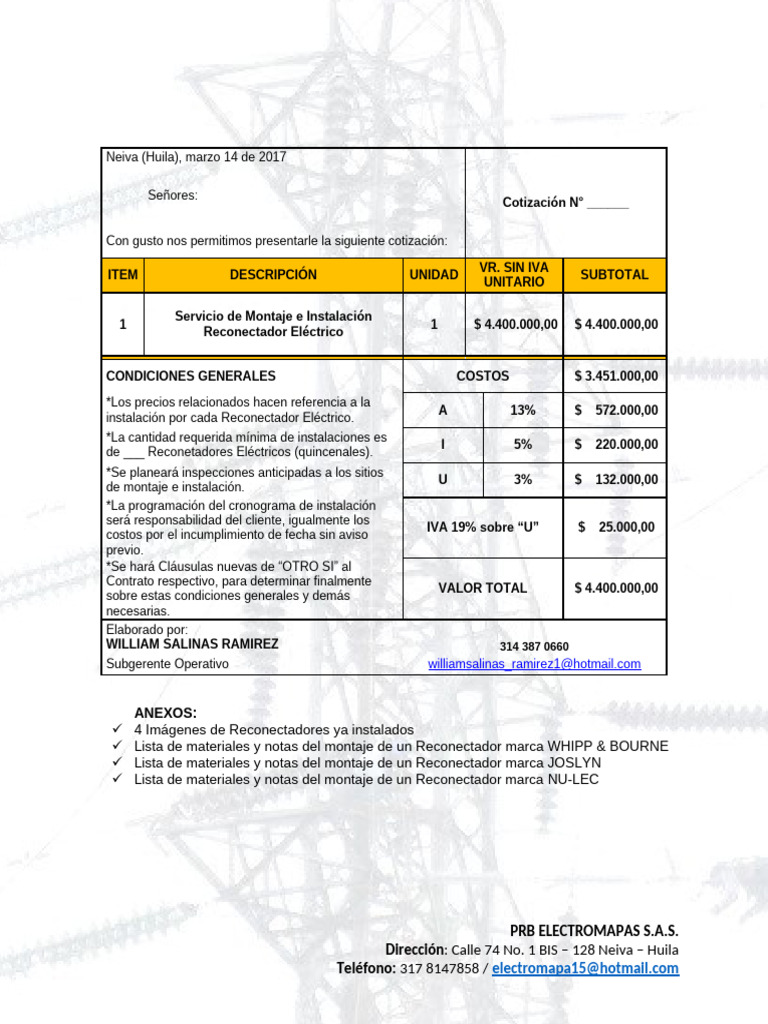 Cotiz. Con 1a. Correccion Reconectadores | PDF | Tornillo | Equipo