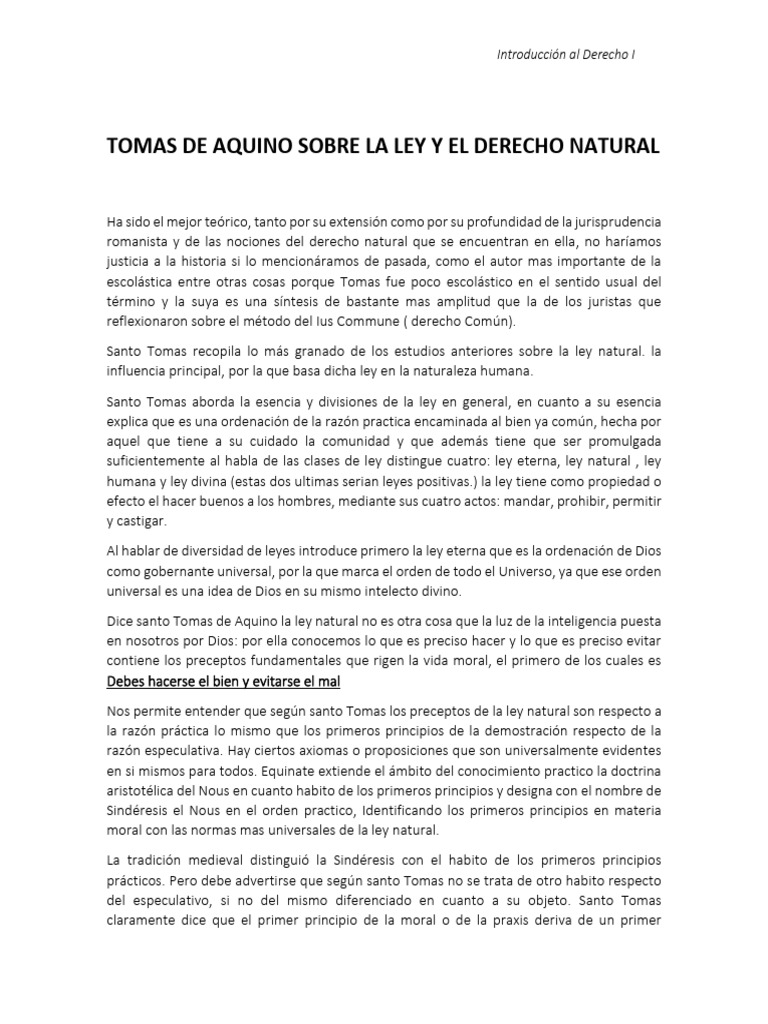 Ley Natural y Filosofía Tomista | PDF | La Ley natural | Tomás de Aquino