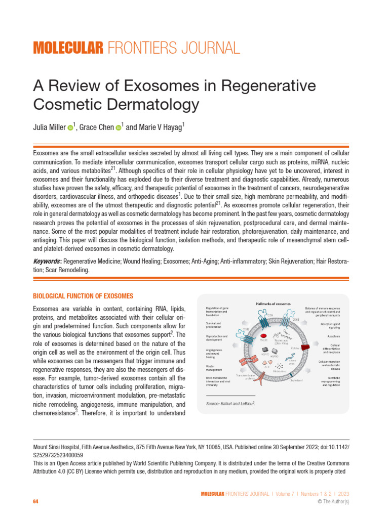 A Review of Exosomes in Regenerative Cosmetic Dermatology - 2023 | PDF ...