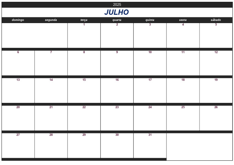 Calendário de Julho de 2025 | PDF