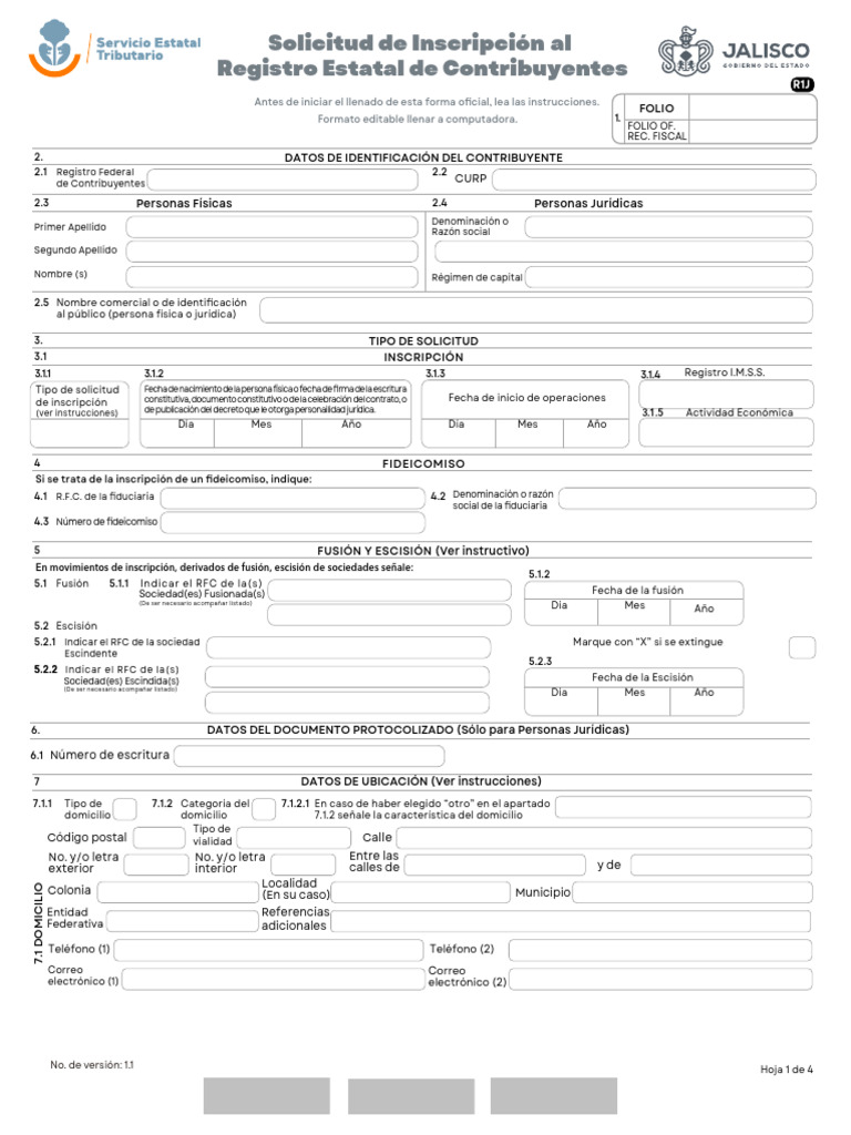 Solicitud de Inscripción Contribuyentes Jalisco | PDF