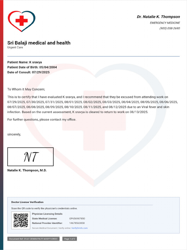 Doctor Note With Signature | PDF