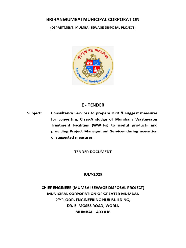 Mumbai Sewage Project Consultancy Tender | PDF | Joint Venture | Sewage ...