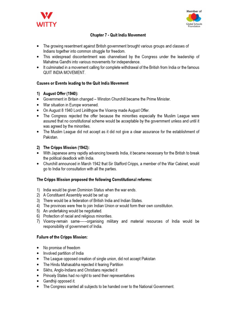 Quit India Movement Overview | PDF | British Raj | Indian Independence ...
