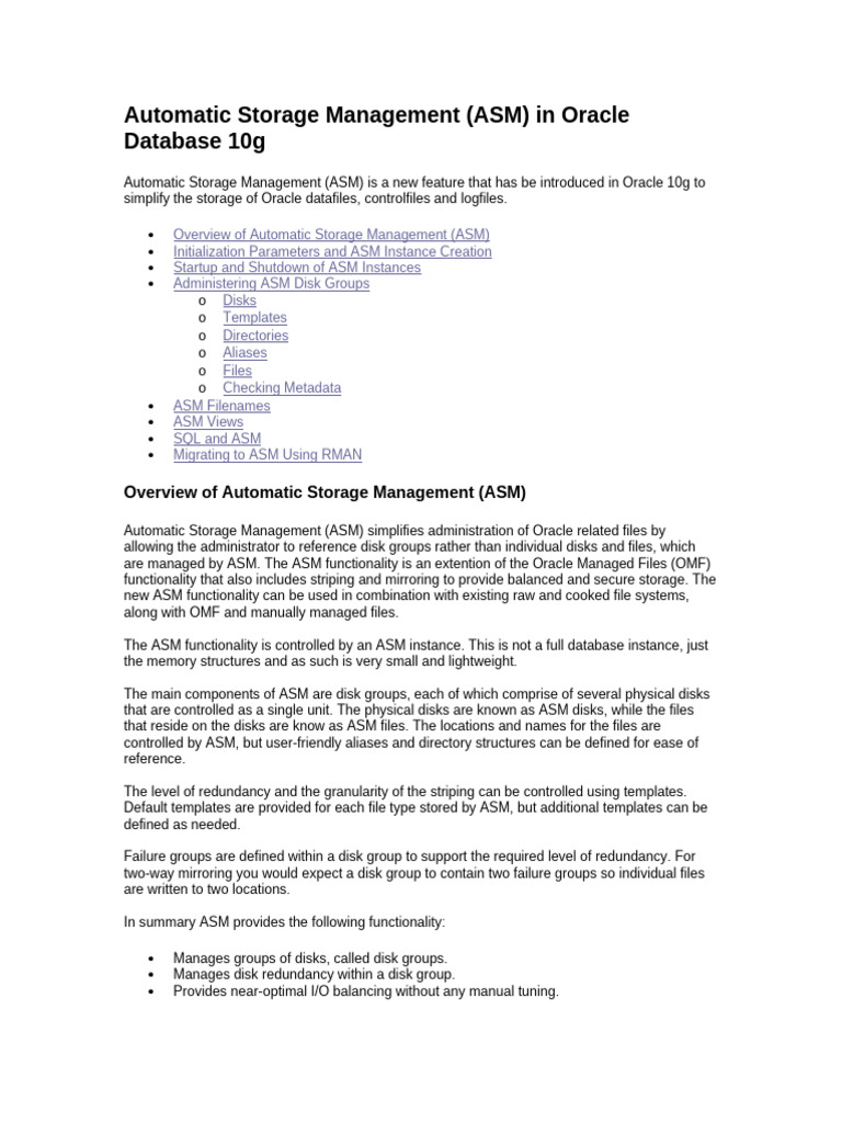 Oracle ASM Overview and Management Guide | PDF | Computer Programming ...