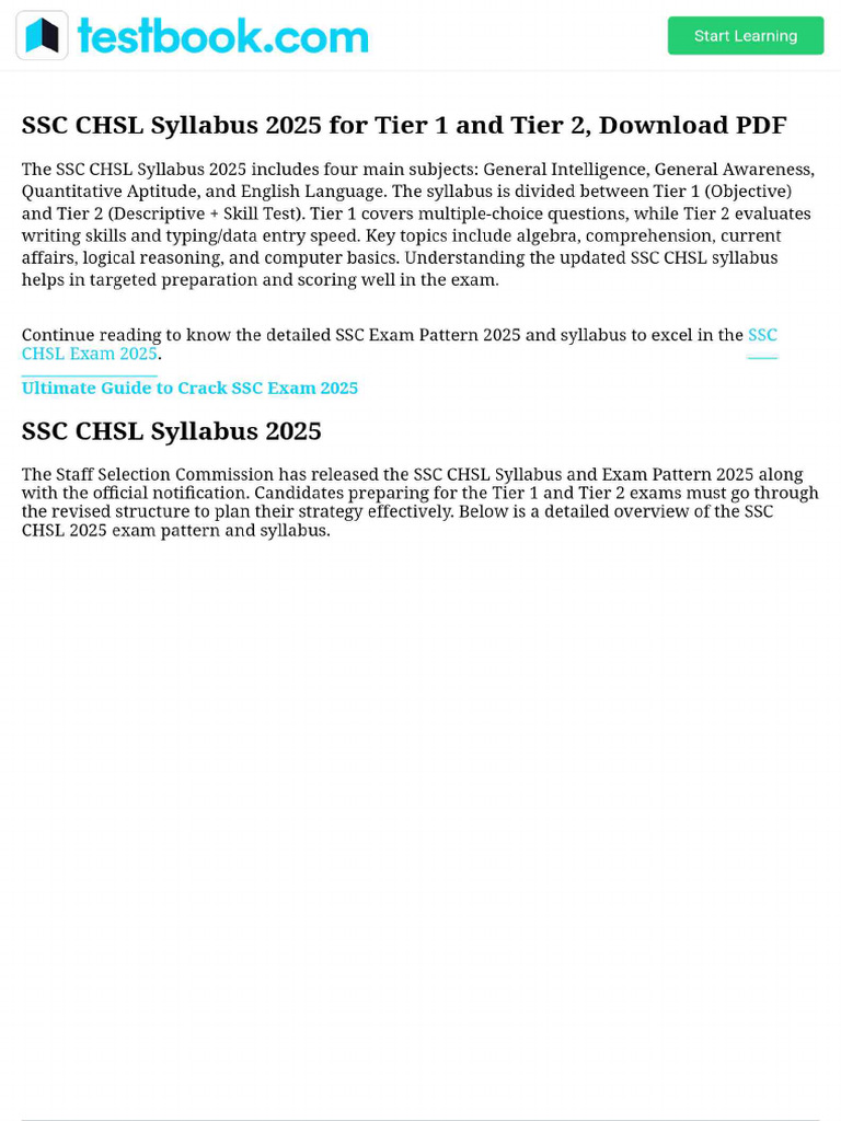 SSC CHSL Syllabus 2025 For Tier 1 and Tier 2, Download PDF | PDF