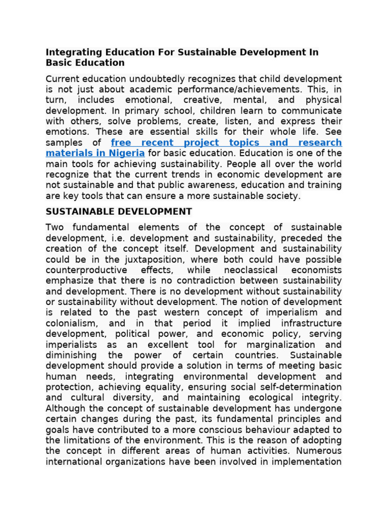 Integrating Education For Sustainable Development in Basic Education ...