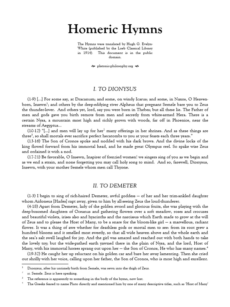 Homeric Hymns: Translations & Themes | PDF | Apollo | Hades