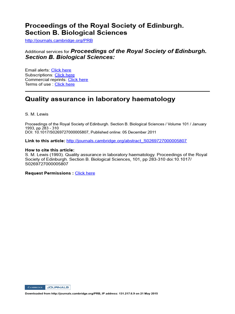Quality Assurance in Haematology | PDF | Standard Deviation | Outlier