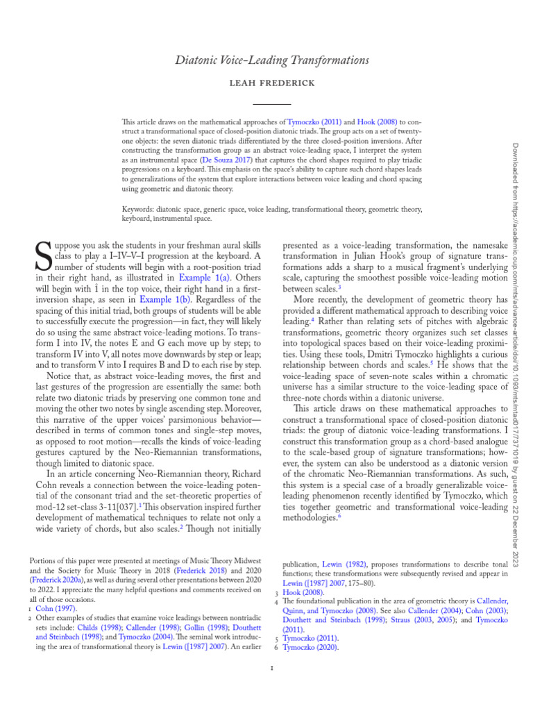 Diatonic Voice-Leading Transformations | PDF | Scale (Music) | Chord ...