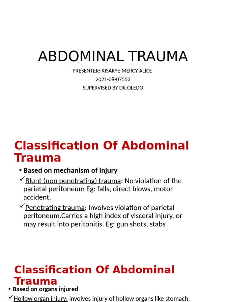 ABDOMINAL TRAUMA IN ADULTS and Children | PDF | Peritoneum | Pancreas