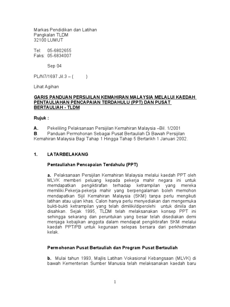 Garis Panduan Persijilan Kemahiran Malaysia Dalam Tldm Pdf