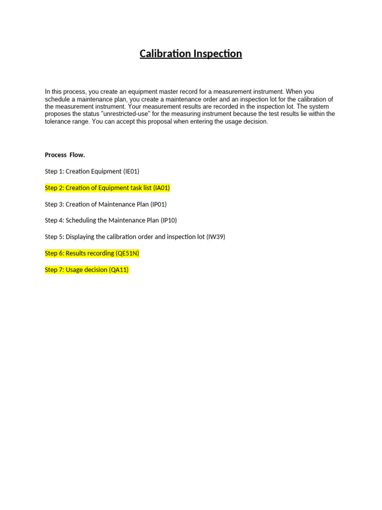 Calibration Process for Equipment IA01 | PDF | Calibration