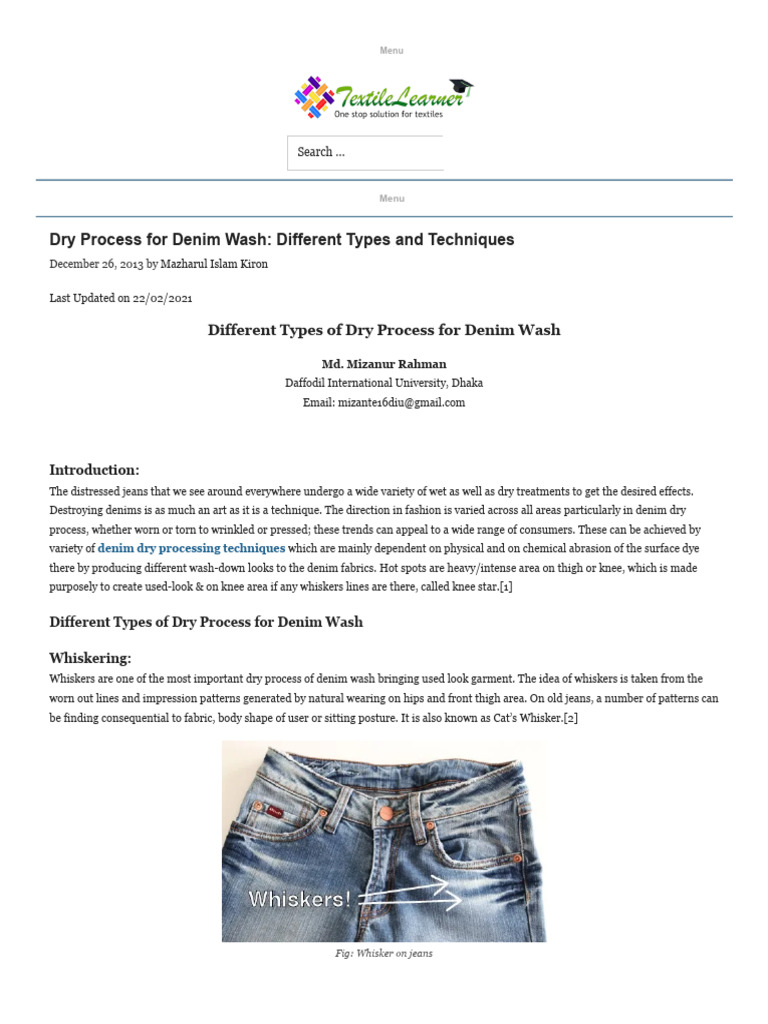 Denim Whiskering and Sand Blasting Techniques | PDF | Jeans | Clothing