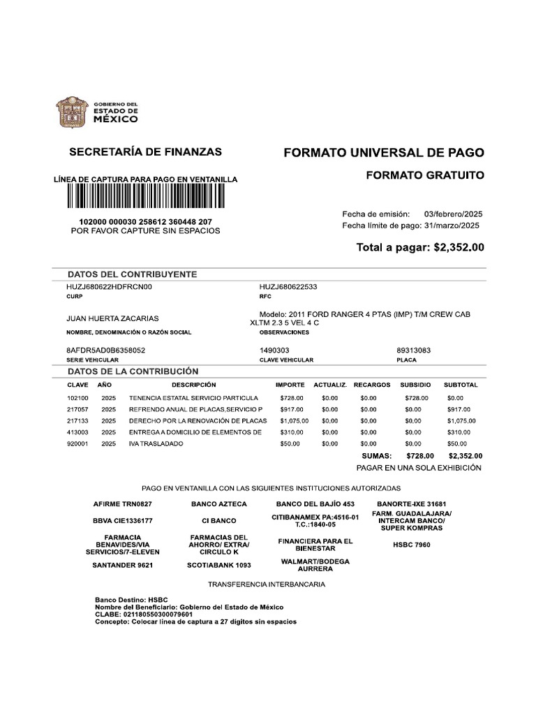 Formato Universal CCV1 | PDF
