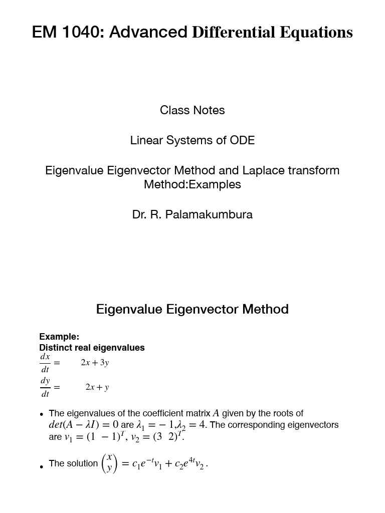 Linear Systems of ODE Examples | PDF | Eigenvalues And Eigenvectors ...