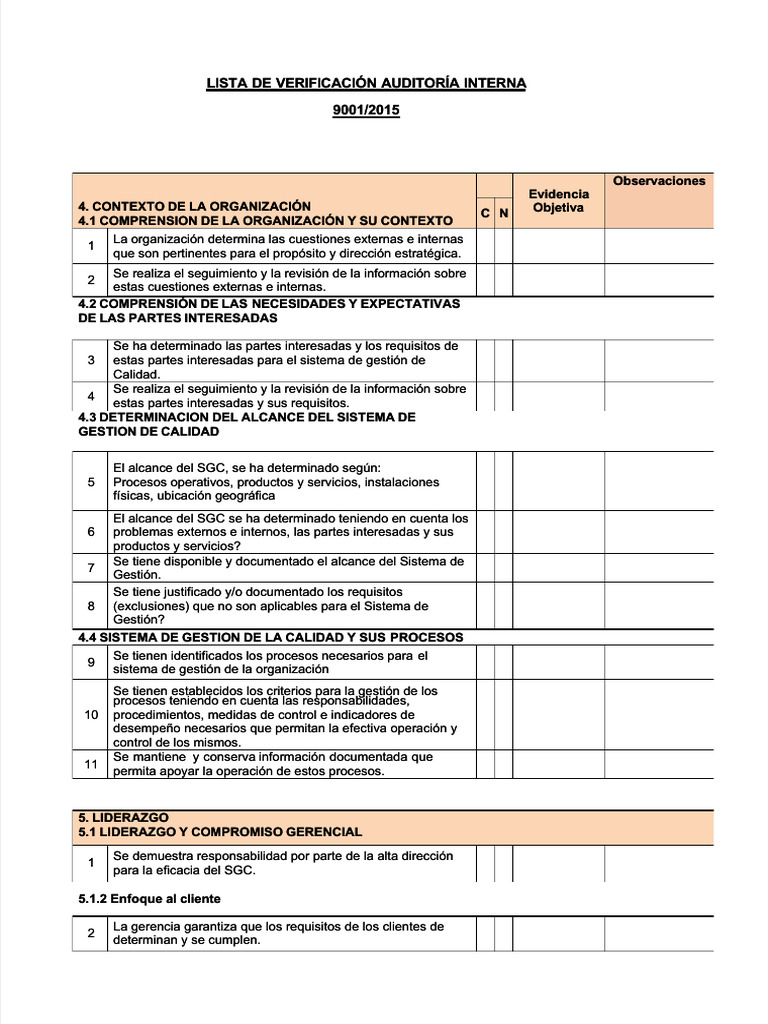 Verificación de Auditoría Interna ISO 9001 | PDF | Sistema de manejo de ...