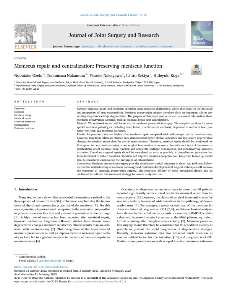 Meniscus Repair and Centralization - Preserving Meniscus Function | PDF ...