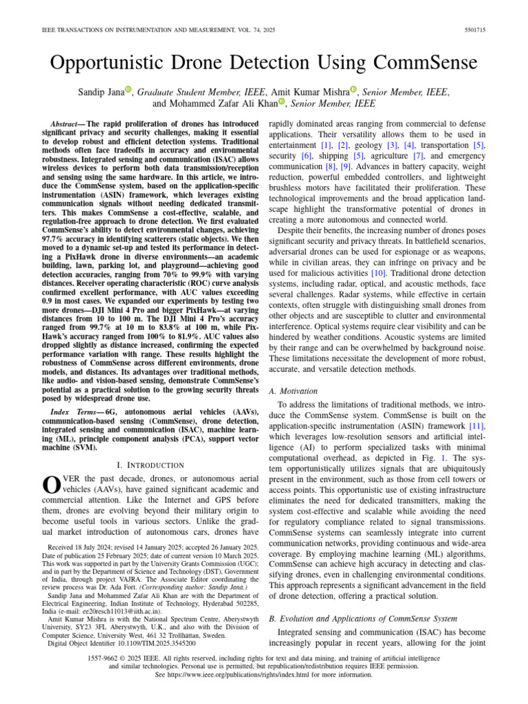 CommSense: Efficient Drone Detection System | PDF | Radar | Principal ...