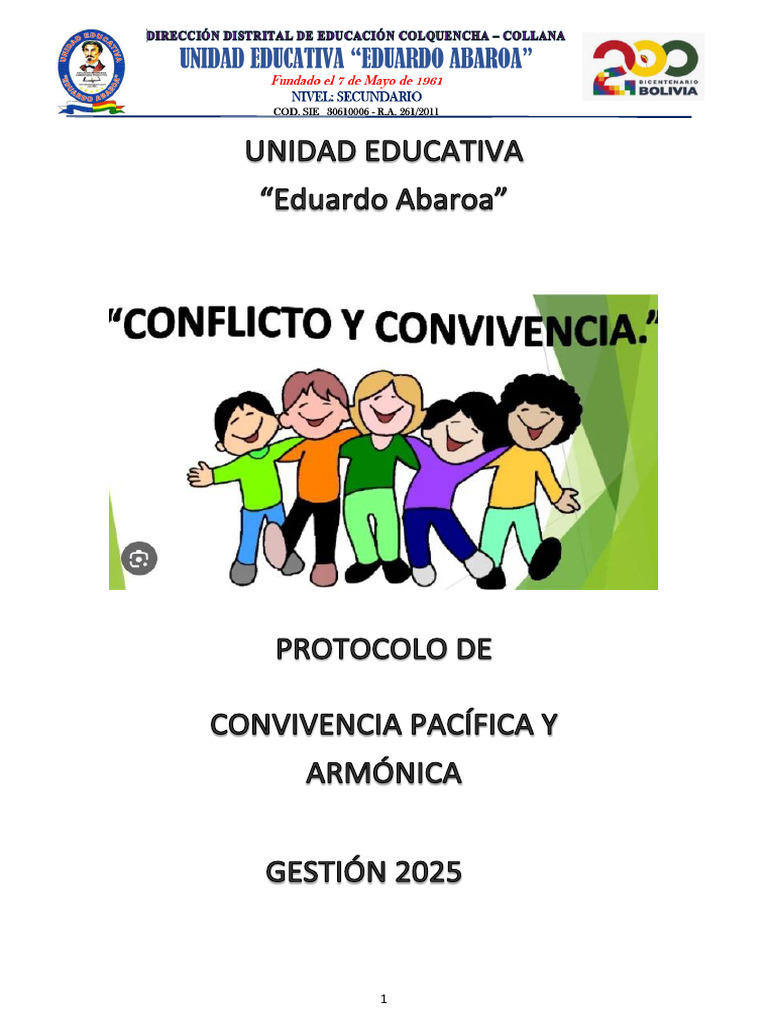 Protocolo de Convivencia Escolar 2025 | PDF | Mediación | Violencia