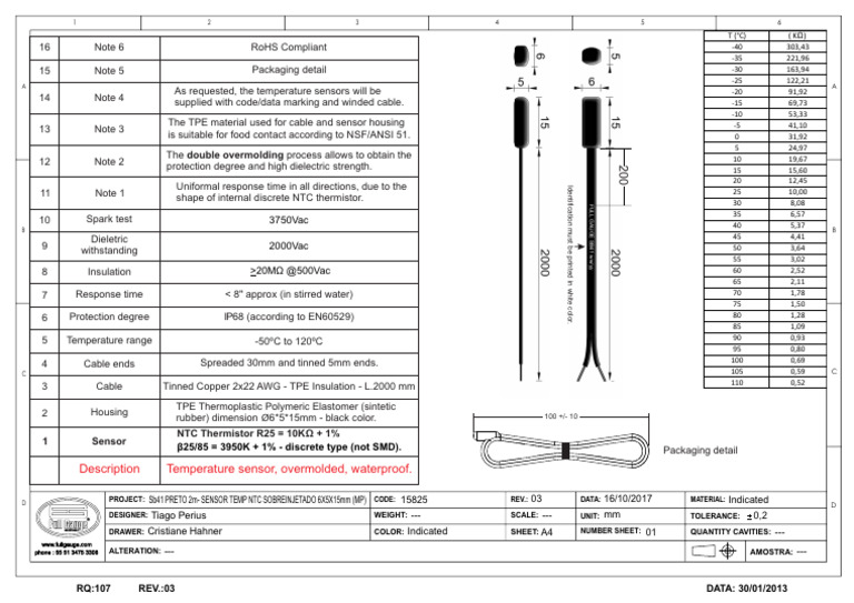 SB41 Temperature Sensor Specifications | PDF | Electricity ...