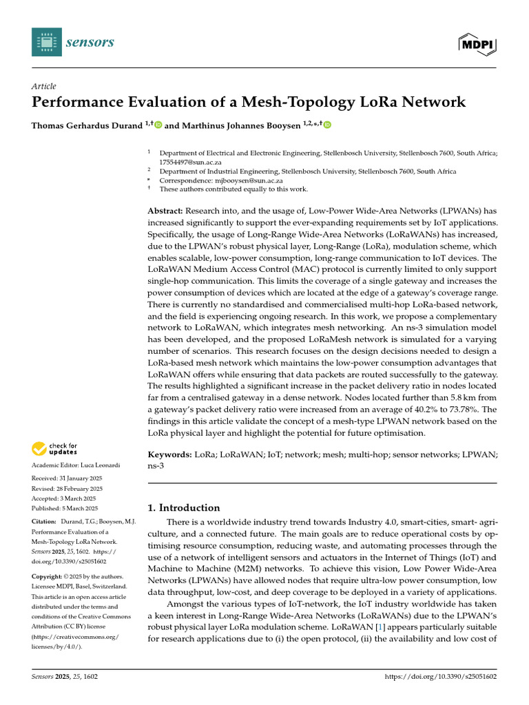 Mesh LoRa Network Performance Evaluation | PDF | Computer Network | Routing