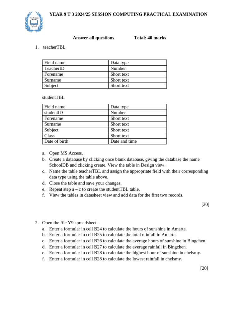 Year 9 Computing Practical Exam Guide | PDF