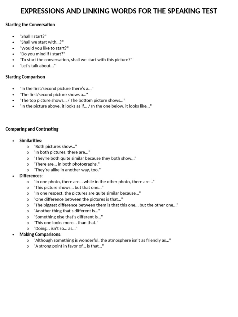 Expressions and Linking Words For Speaking Test | PDF