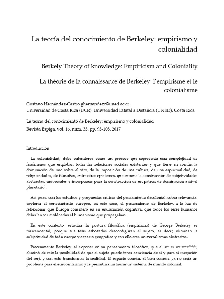 Berkeley: Empirismo y Colonialidad | PDF | Teoría de sustancias ...