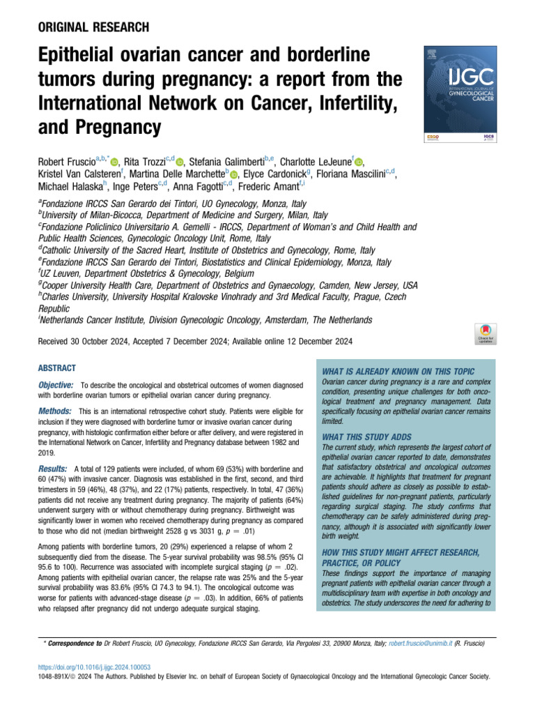 Ovarian Cancer in Pregnancy Outcomes Study | PDF | Ovarian Cancer | Cancer