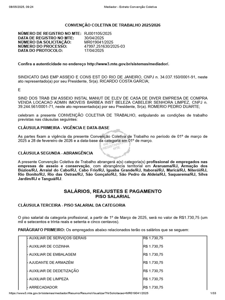 Auxiliar de Serviços Gerais RJ 12x36 | PDF | Salário | Acordo coletivo