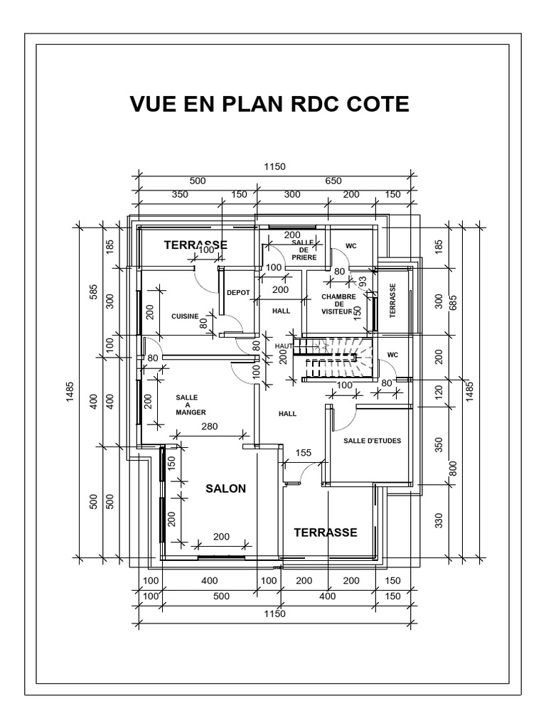 Plan RDC avec espaces et dimensions | PDF