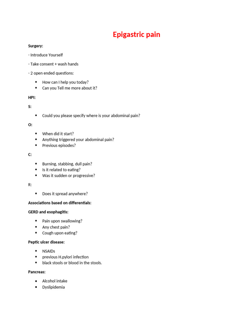 OSCE Med3 - Epigastric Pain | PDF | Diseases And Disorders | Medical ...