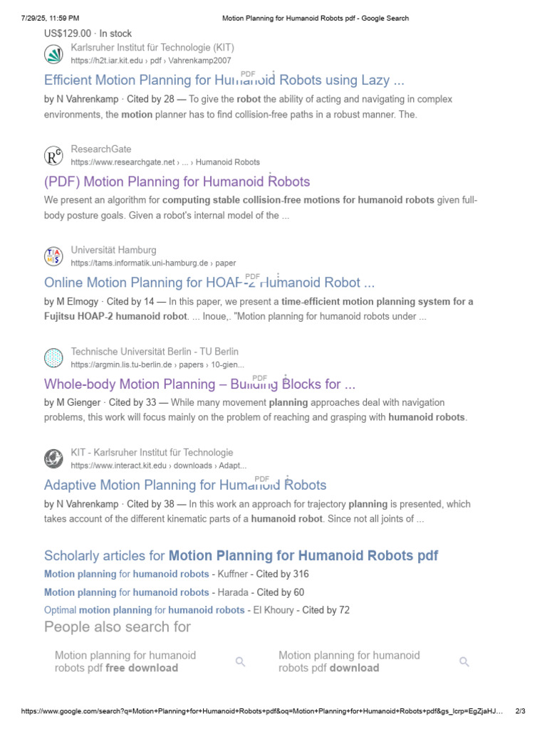 Motion Planning for Humanoid Robots | PDF | Computer Science | Applied ...