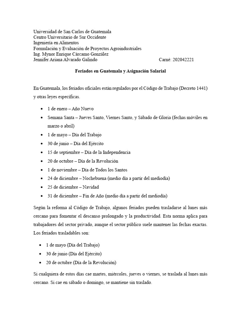 Pago Doble en Feriados en Guatemala | PDF | Salario | Guatemala