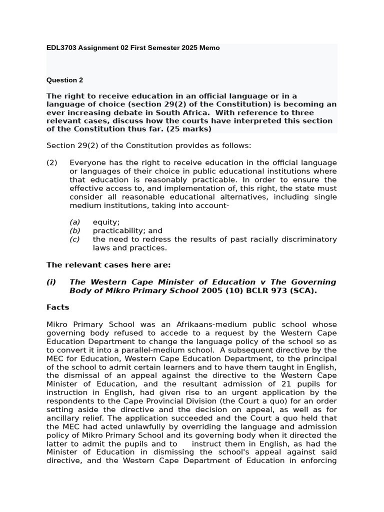 EDL3703 Assignment 02 Memo 1 | PDF | Judgment (Law) | Discrimination