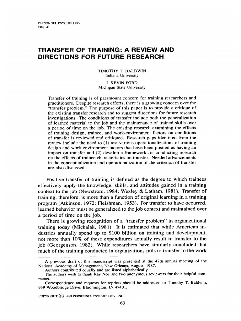 Transfer of Training: Research Review | PDF | Learning | Goal Setting