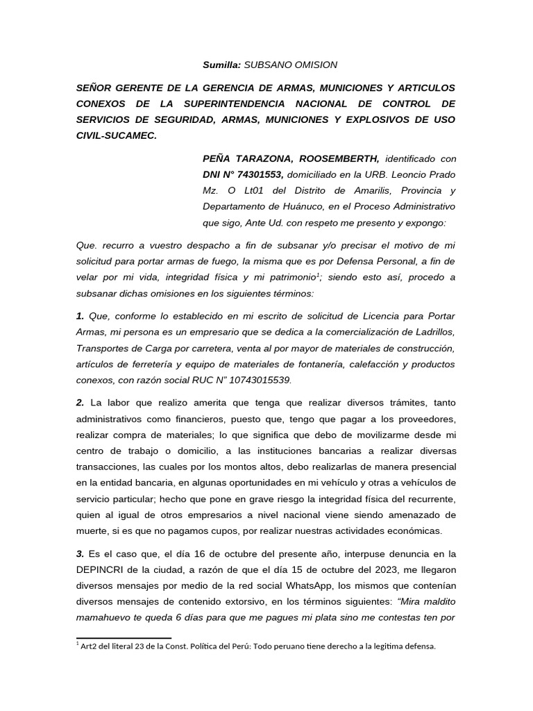 Solicitud de Licencia para Portar Armas | PDF | Perú | Crímenes