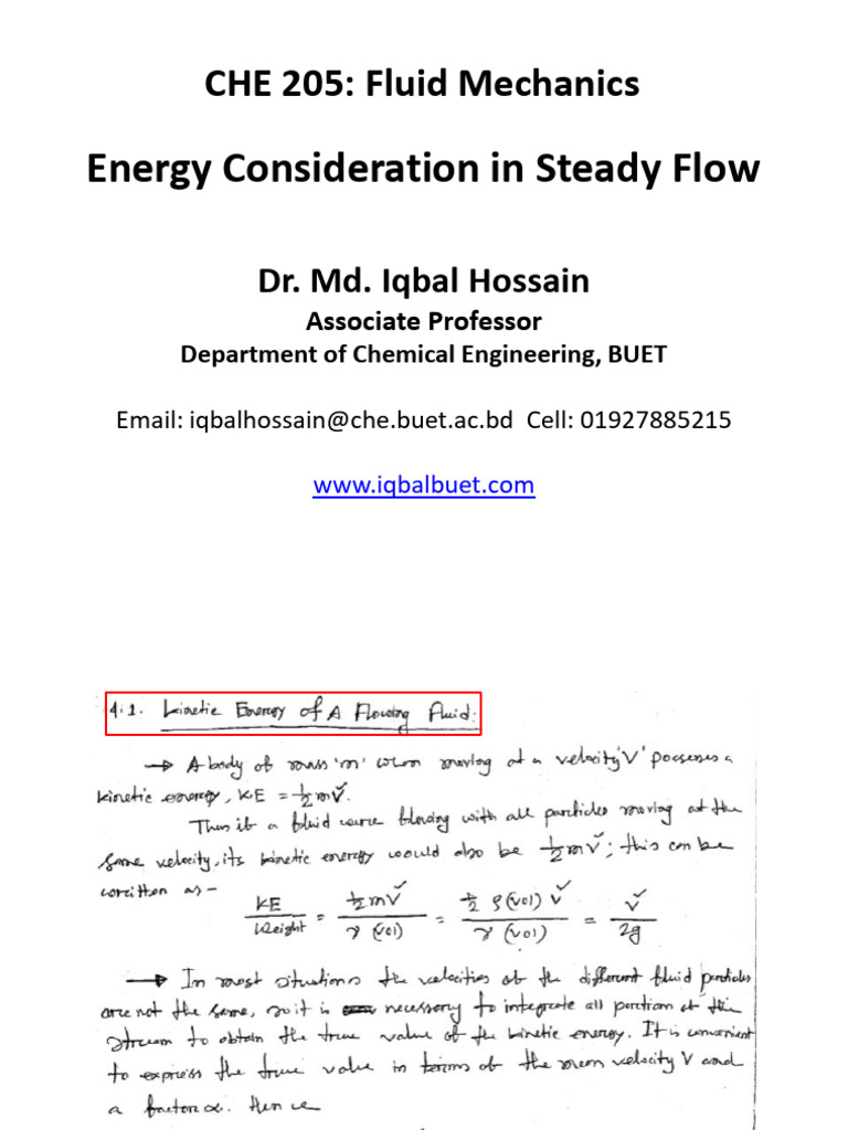 Energy Consideration in Steady Flow | PDF